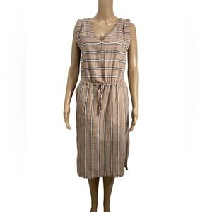 PRANA Ecotropics Women’s Sleeveless V-Neck Stripe Drawstring Midi Dress size XS